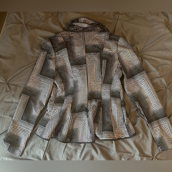 Joseph Ribkoff Black and Silver Jacket Blazer w/ ruffled collar - Picture 2 of 6